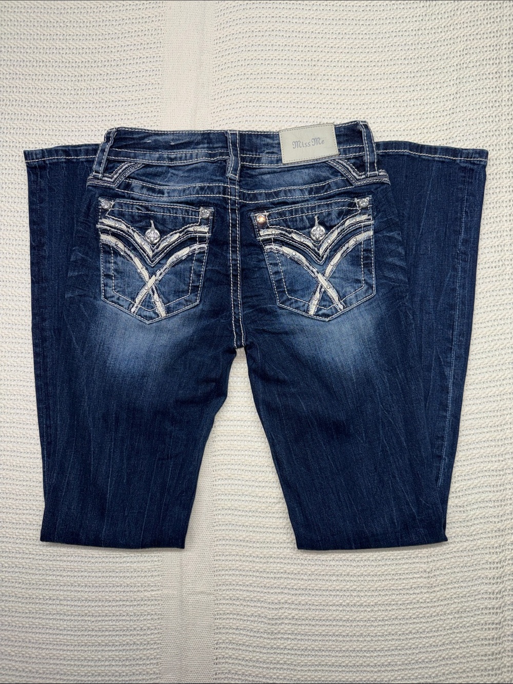 Miss Me Dark Blue Flare Jeans with Faded Detail